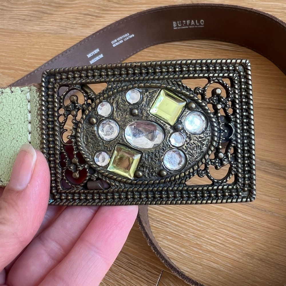 Buffalo David Bitton Gold Metallic Beaded Buckle Waist Belt - Picture 7 of 8